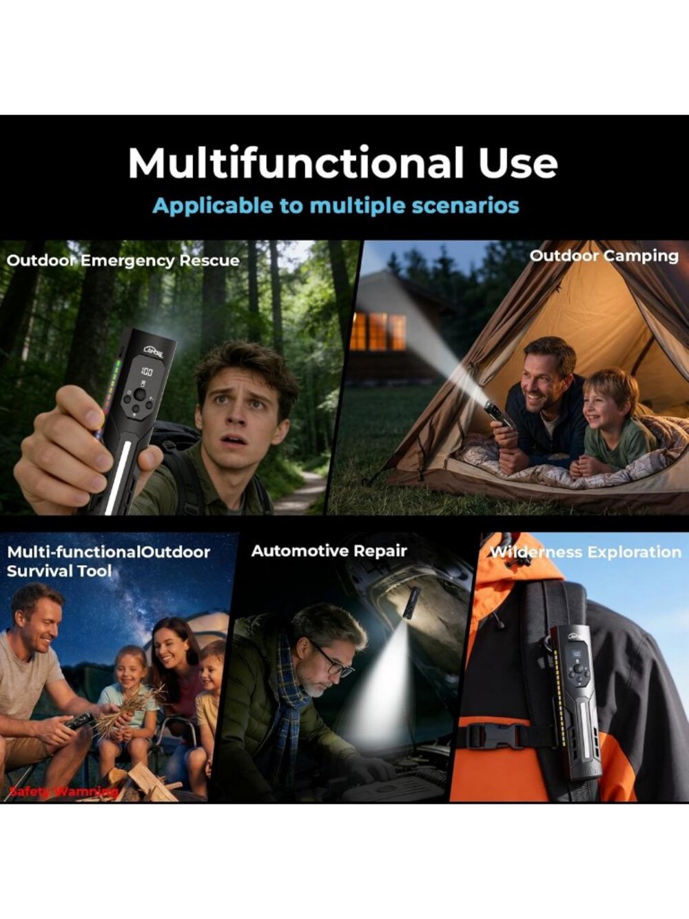 Portable LED Flashlight with Digital Battery Display, Multi-Function Control - Picture 5 of 8